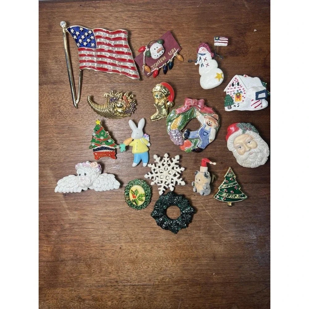 Vtg Holiday Brooch Lot Handmade Folk Easter Christmas 4th Quirky Seasonal
